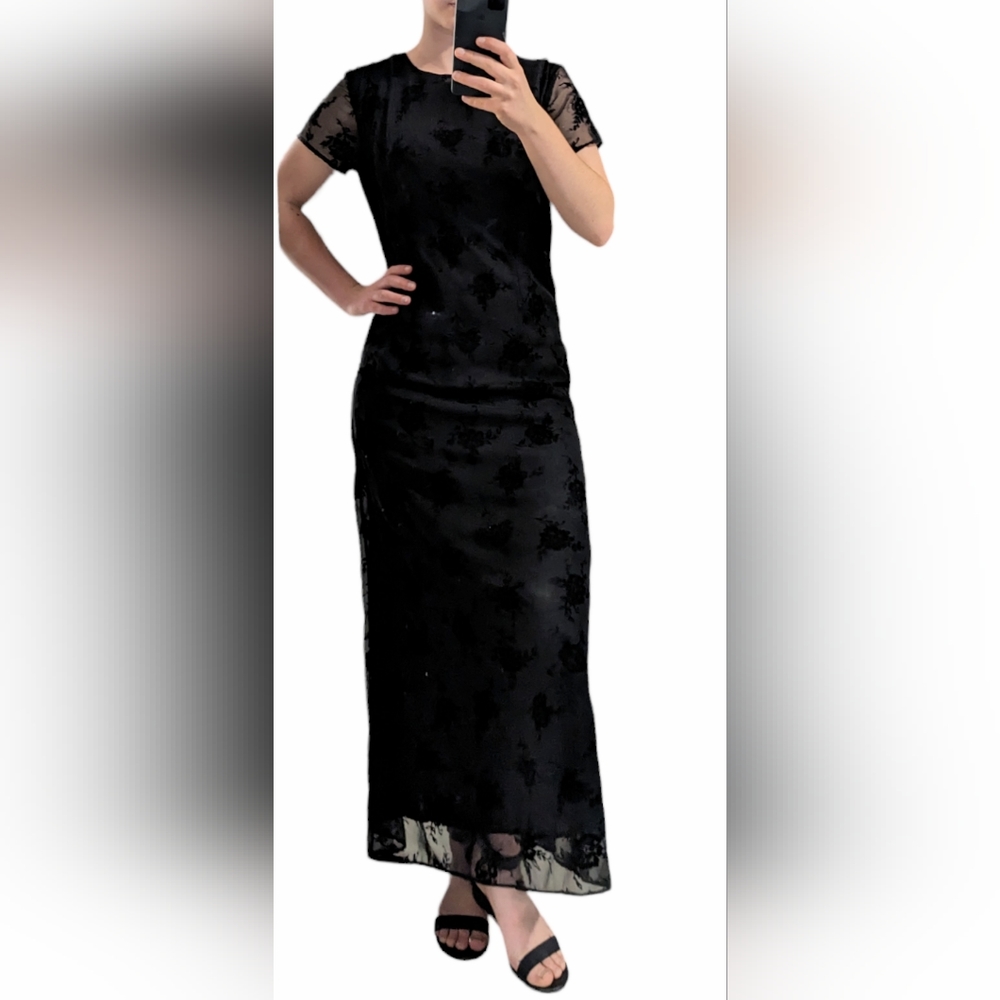 Coldwater Creek Vintage Formal Black Dress with velvet overlay